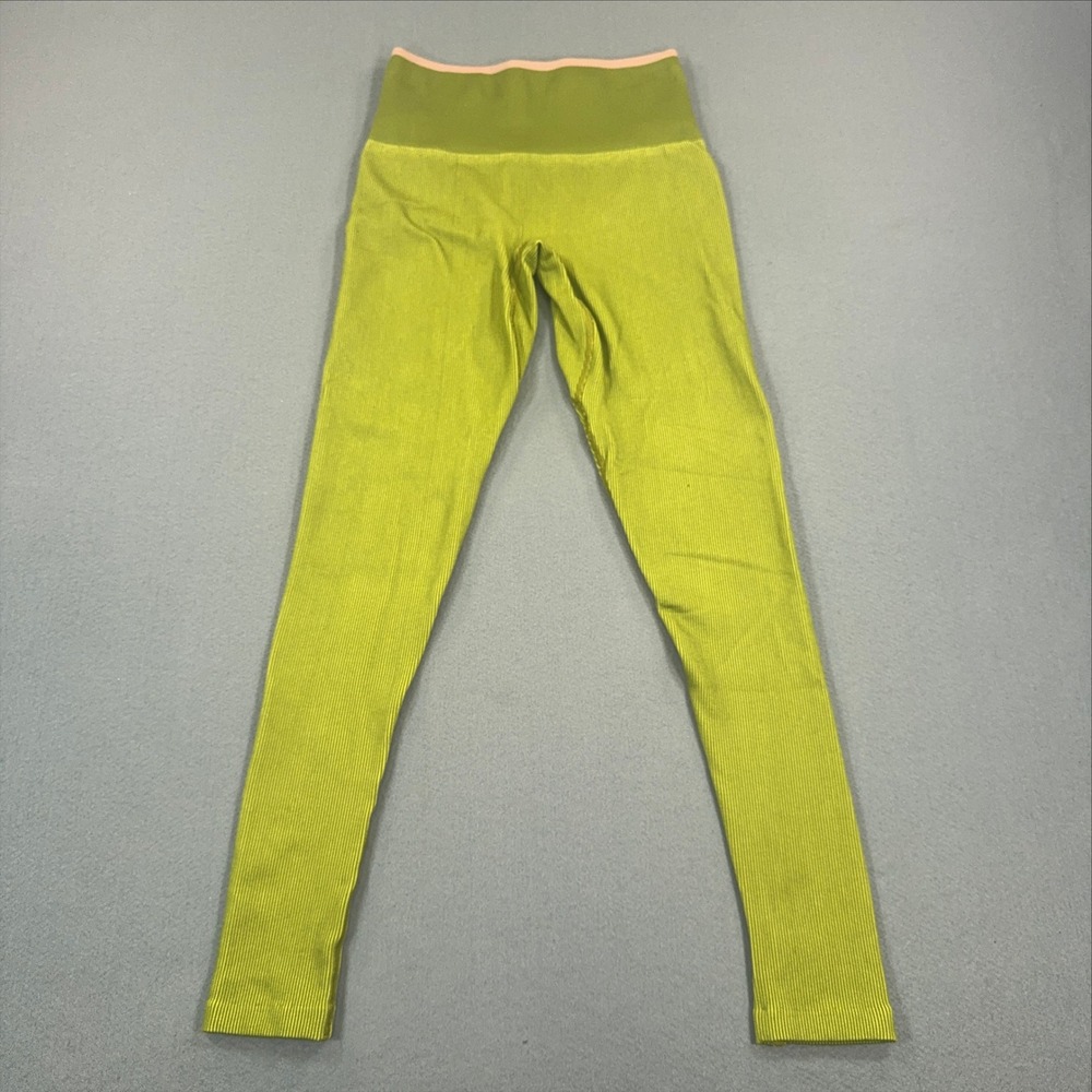 Outdoor Voices Seamless Rib Leggings XS Chartreuse Green High Waist RN147908‎